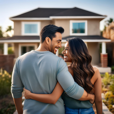 Couple planning budget with calculator